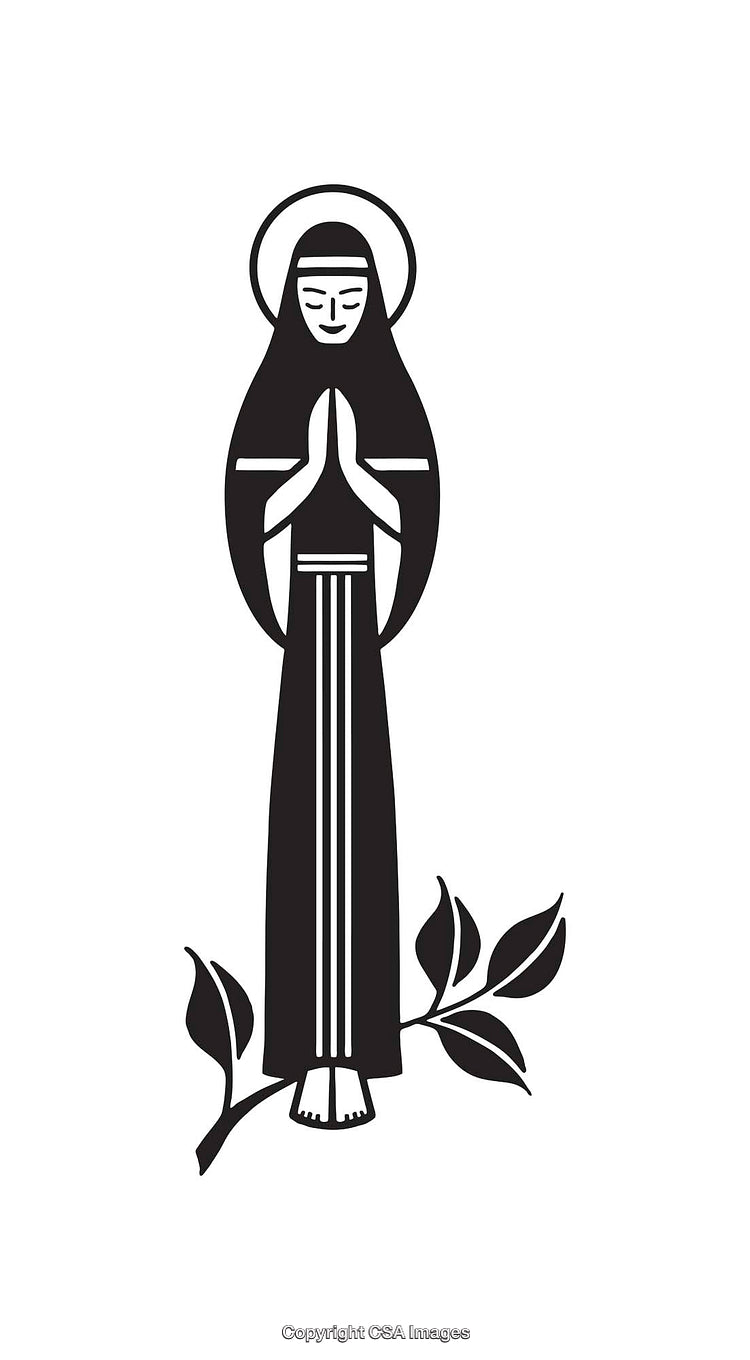 Black And White Line Art Illustration of Praying Religious Icon