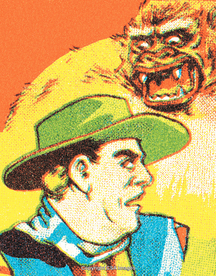 Retro Comic Illustration of Cowboy Facing Monstrous Creature in Vibrant Colors