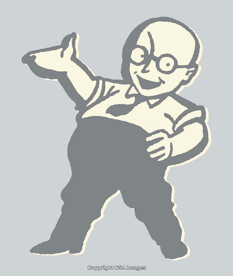 Retro Line Art Illustration of Cheerful Character in Vintage Style