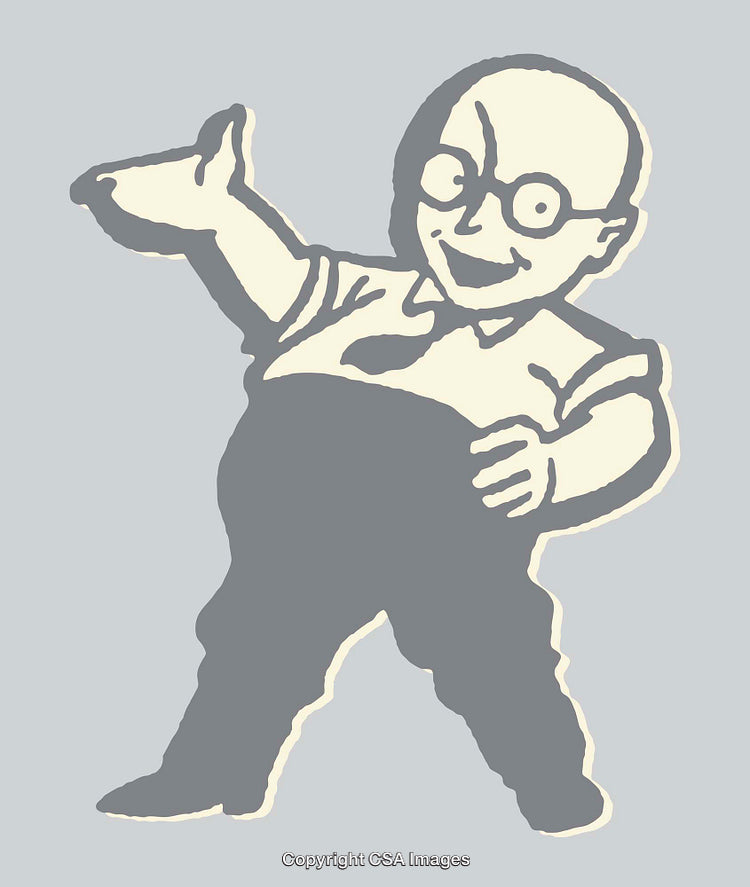Retro Line Art Illustration of Cheerful Character in Vintage Style