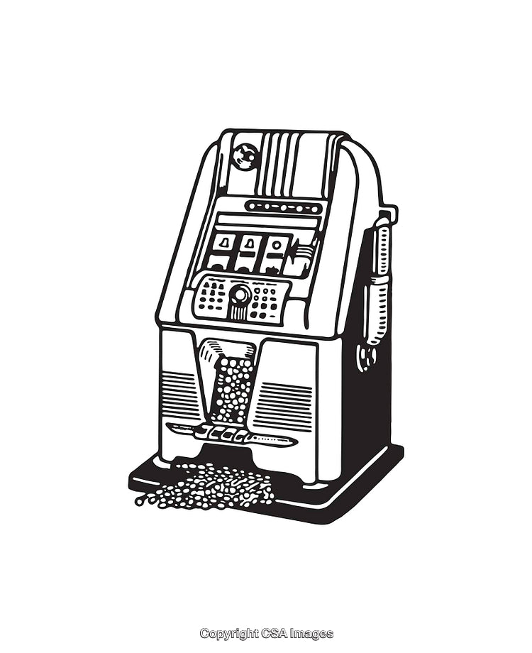 Detailed Line Art Illustration of a Classic Slot Machine