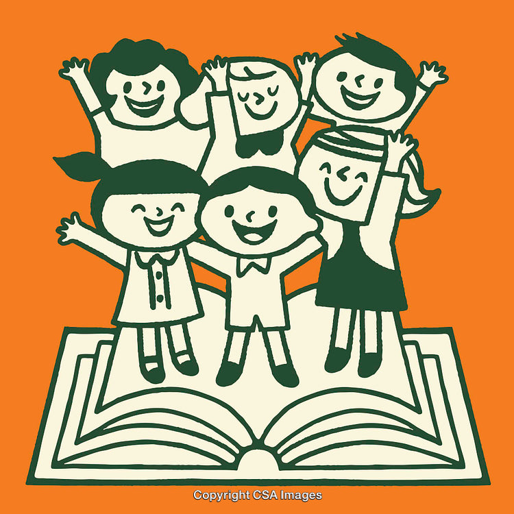 Illustration of Happy Children Celebrating on a Giant Open Book