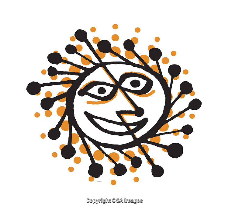 Artistic Sun Illustration with Bold Colors and Whimsical Design Elements