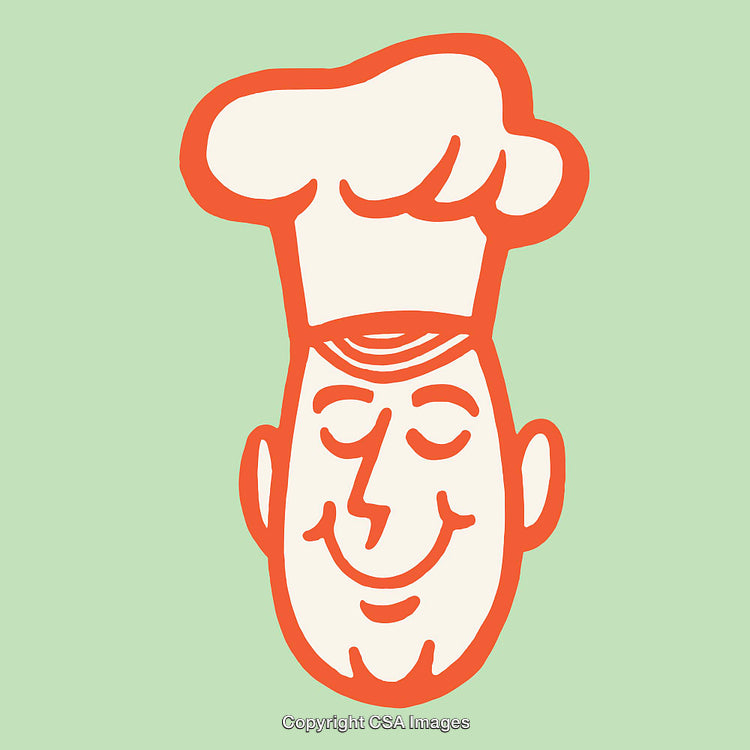 Colorful Line Art Illustration of Smiling Chef Wearing a Traditional Hat