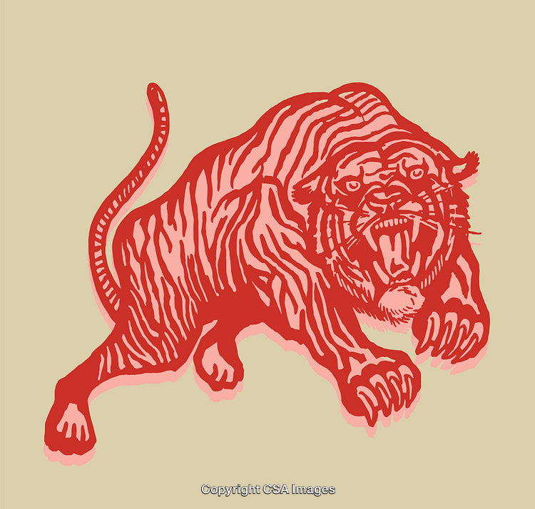 Bold Red Tiger Artwork with Graphic Simplified Lines and Striking Colors