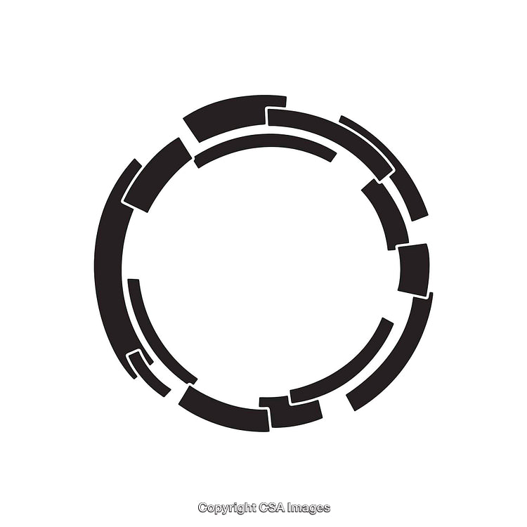 Abstract Circular Shape with Geometric Black Segments on White Background