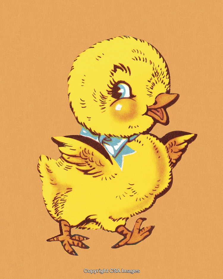 Adorable Yellow Chick Illustration with Bow on Solid Background