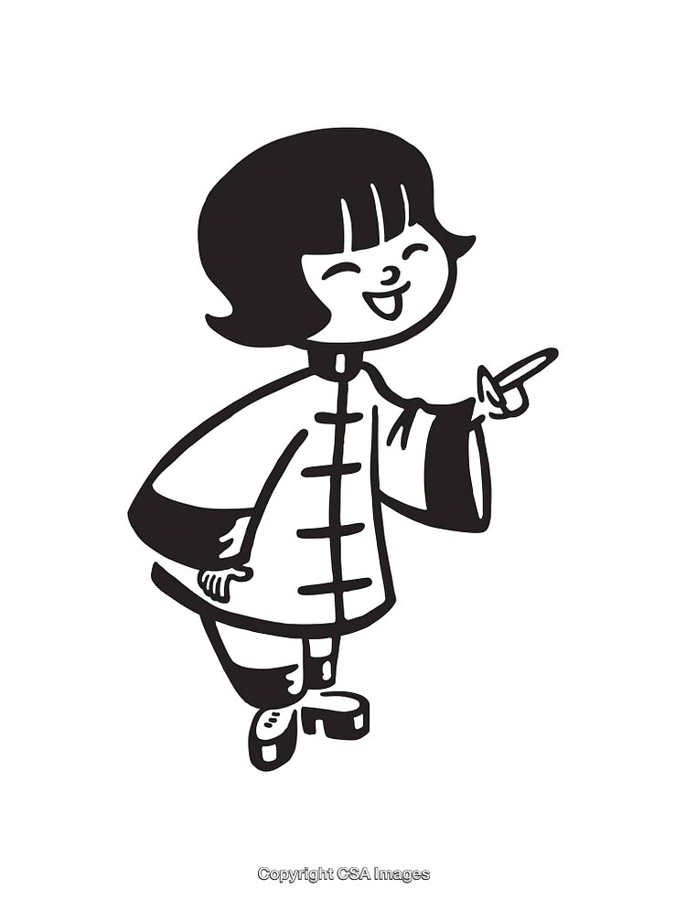 Happy Child Pointing in Stylish Black and White Artistic Line Drawing