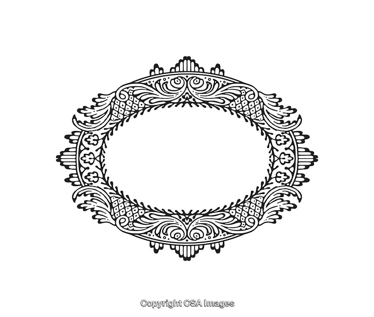 Ornate Oval Frame with Intricate Black and White Line Art Designs