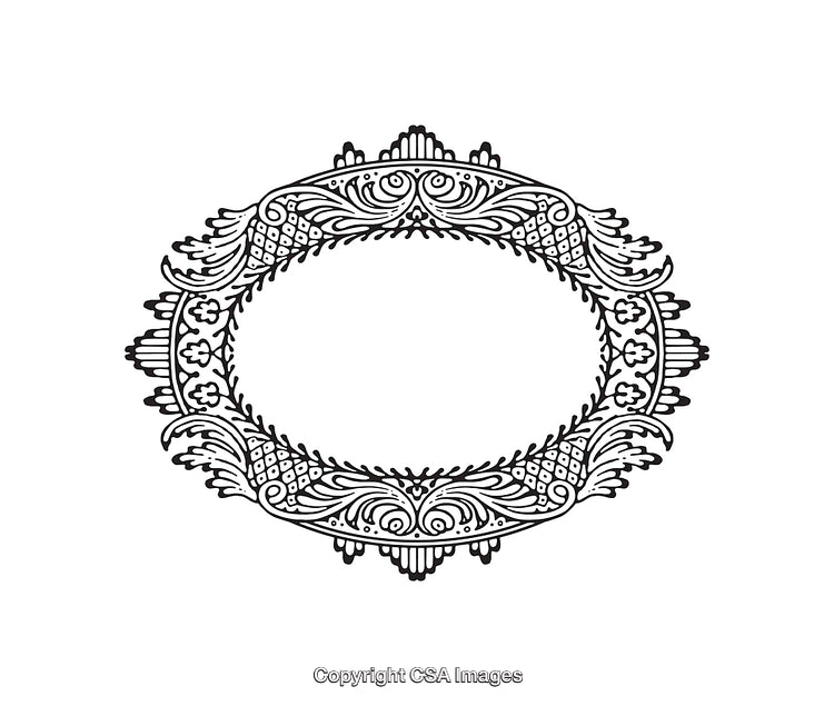 Ornate Oval Frame with Intricate Black and White Line Art Designs