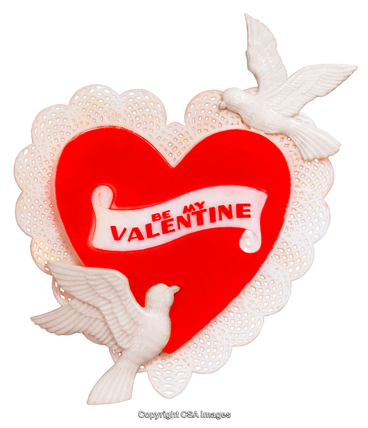 Red Heart Valentine Decoration with Doves and Lace Details