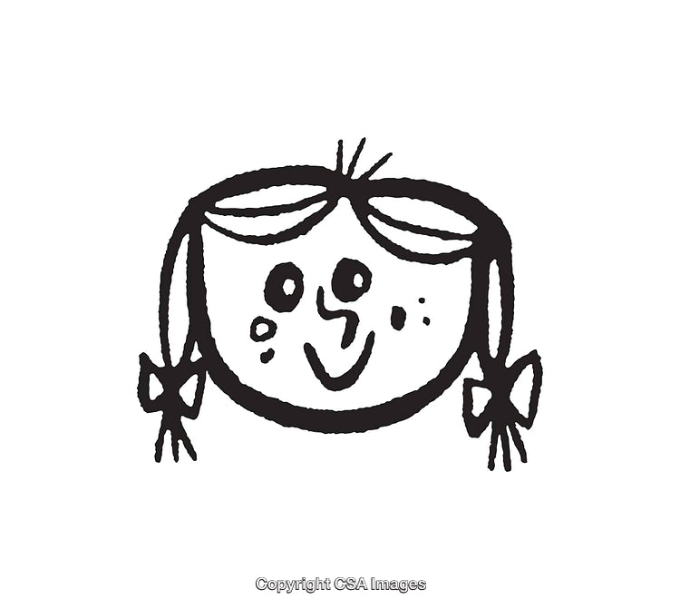 Black And White Line Art Illustration of a Smiling Child's Face