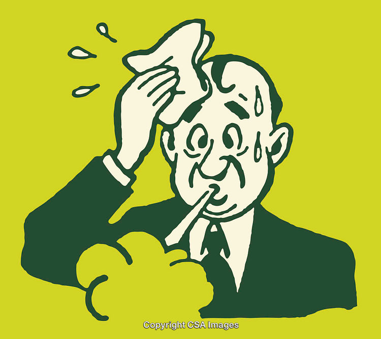 Color Illustration of Stressed Businessman Sweating with Handkerchief