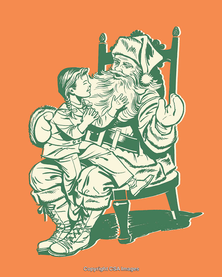Vintage Illustration of Santa Claus and Child in Festive Colors