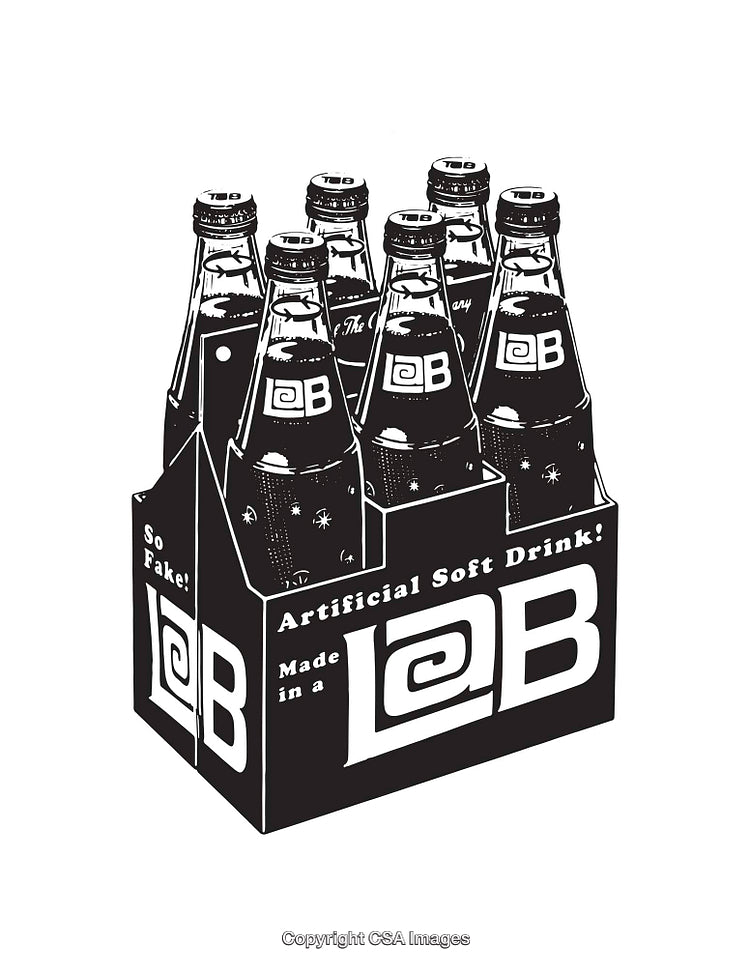 Black and White Illustration of Lab Bottles in a Pack Display