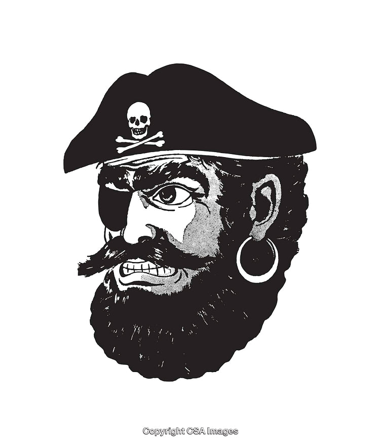 Pirate Illustration With Skull Hat and Eye Patch in Black and White