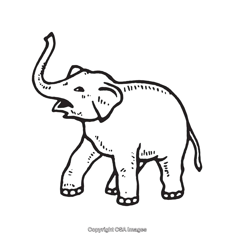 Black and White Line Art Illustration of a Trumpeting Elephant