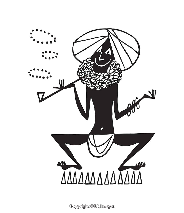 Black and White Folk Art Style Abstract Line Art Illustration