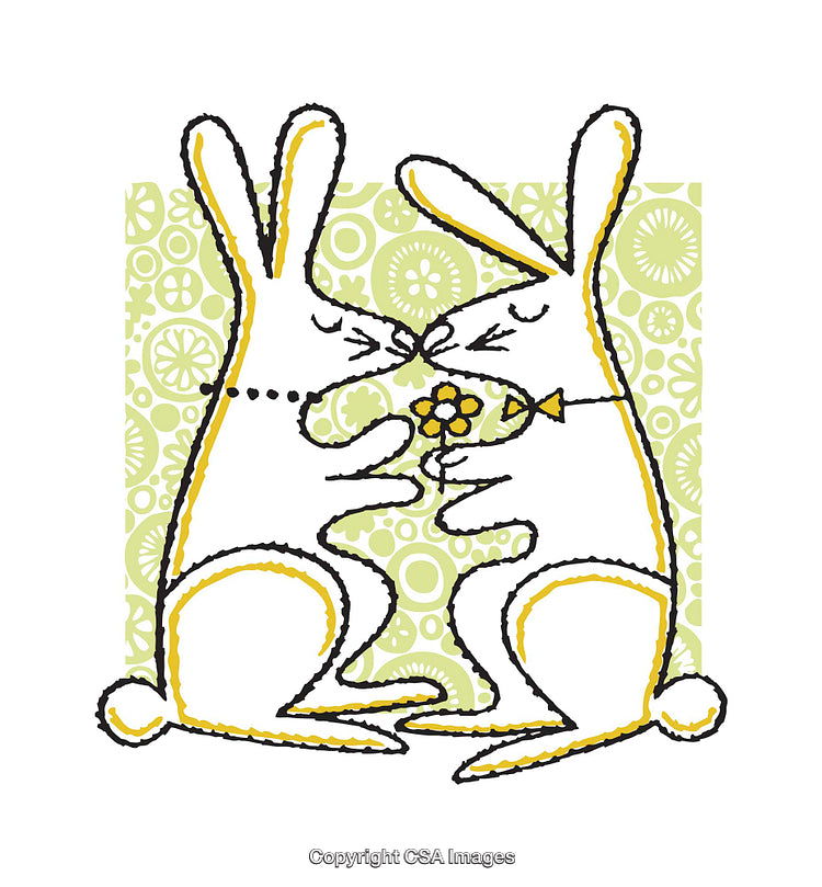 Adorable Rabbits Sharing Love in Colorful Whimsical Illustration