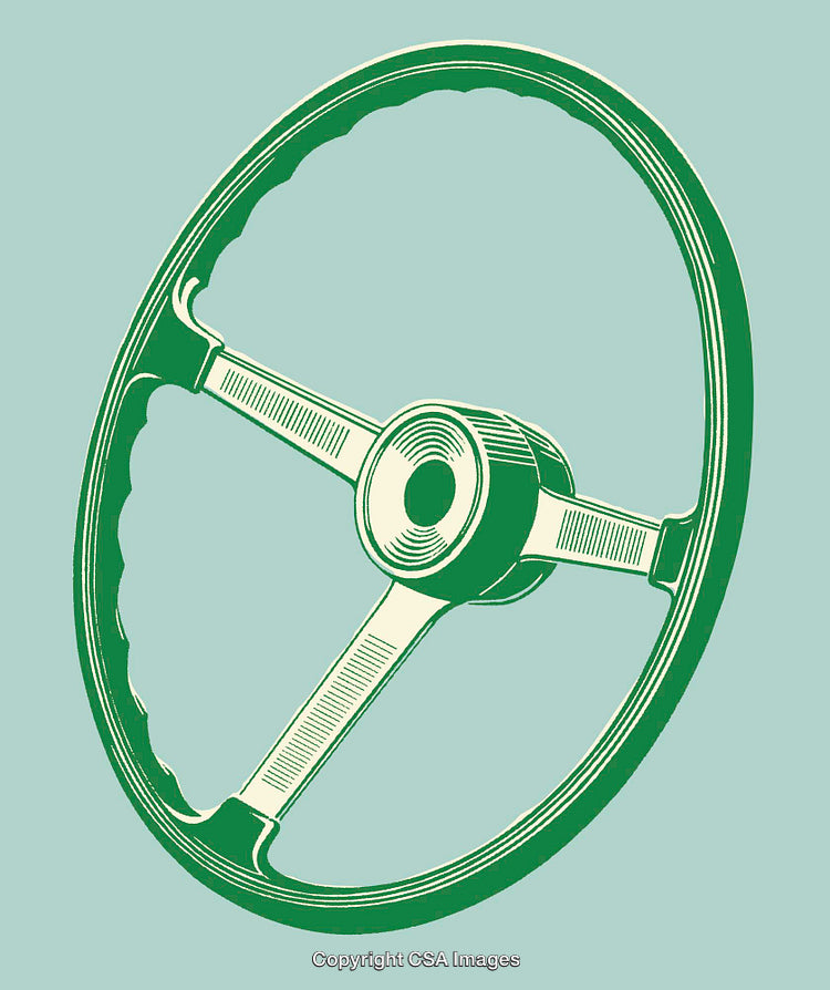 Vintage Green Steering Wheel Illustration in Retro Style Art