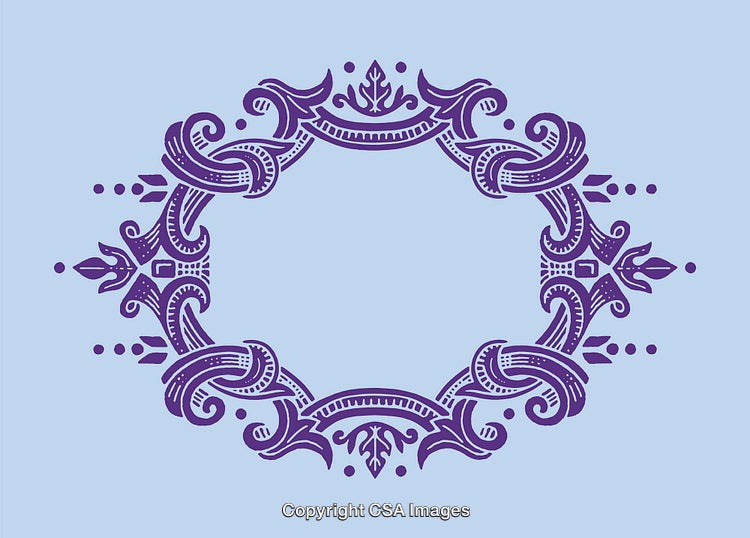 Ornate Purple Line Art Frame on a Light Blue Background