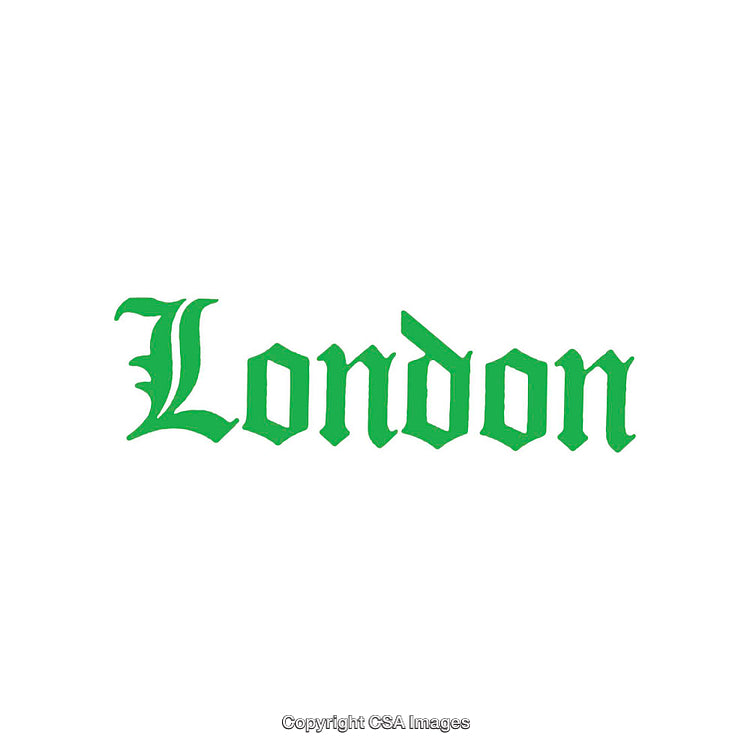 Green Gothic Style Typography Displaying the Word London on White Background