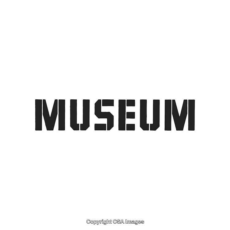 Black Stencil Museum Text on White Background Representing an Artistic Style