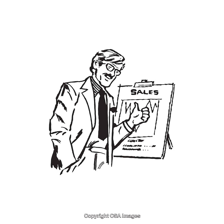 Retro Styled Business Presentation Illustration with Sales Chart
