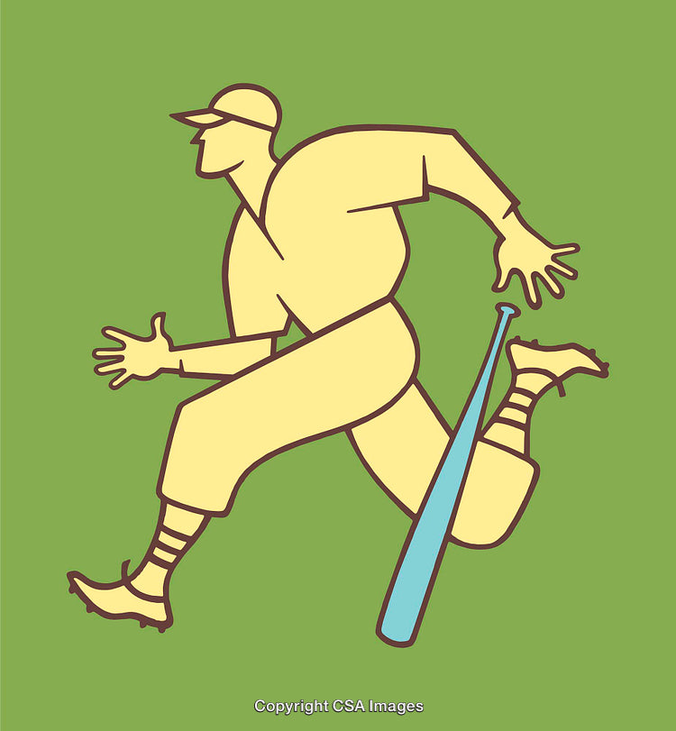 Baseball Player Running in Minimalist Line Art Style on Green Background