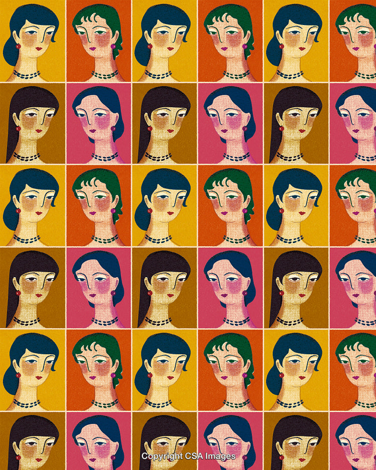 Colorful Modern Art Collage of Stylized Portraits on a Geometric Background