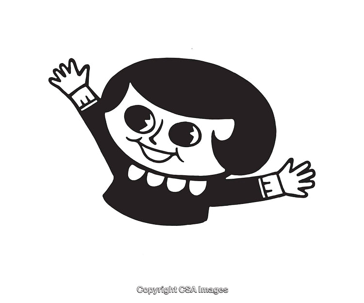 Black and White Line Art of a Happy Cartoon Character