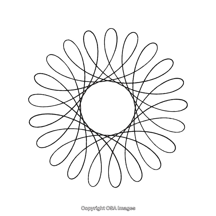 Abstract Symmetrical Geometric Art Design with Looped Shapes in Black and White