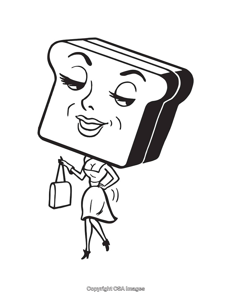 Stylized Line Art of Anthropomorphic Bread Character With Accessories