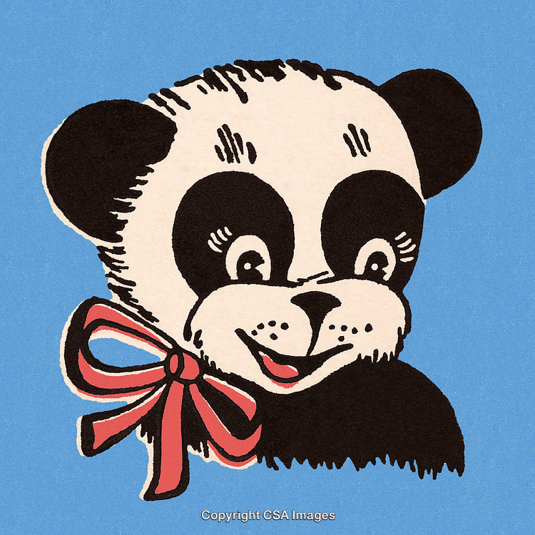 Cute Cartoon Panda With Bow on Blue Background