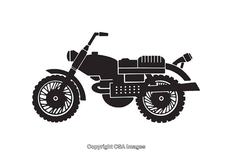 Silhouette Illustration of a Classic Motorcycle with Detailed Components