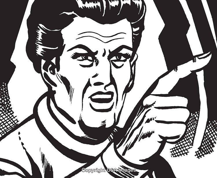 Monochrome Illustration of a Retro Style Pointing Person in Expression