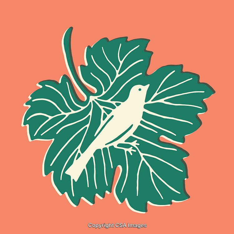 Colorful Leaf Illustration Featuring Bird Design in Artistic Style