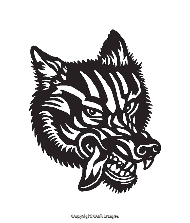 Bold Black and White Illustration of a Fierce Wolf Head