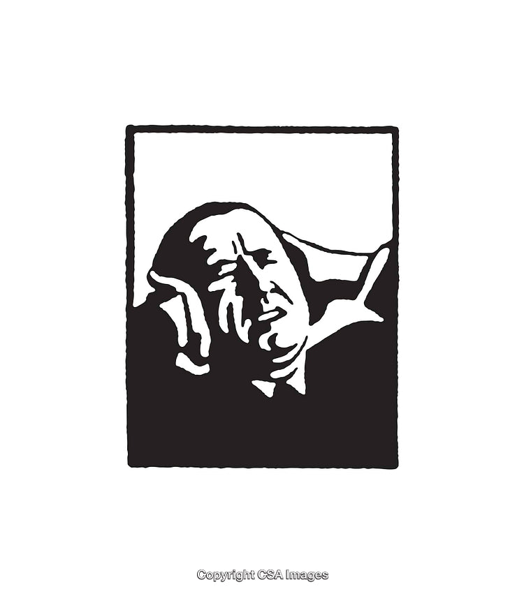 Black and White Line Art of a Thoughtful Expression