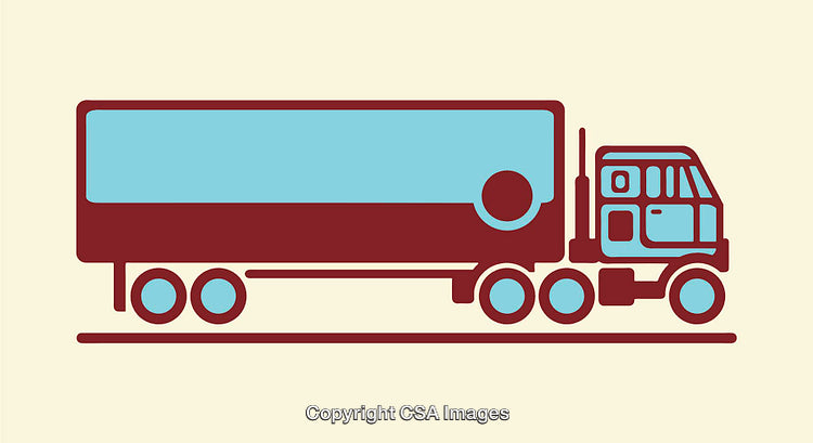 Color Line Art of a Semi Truck Hauling a Large Trailer