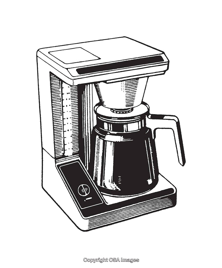 Classic Black and White Line Art of a Coffee Machine