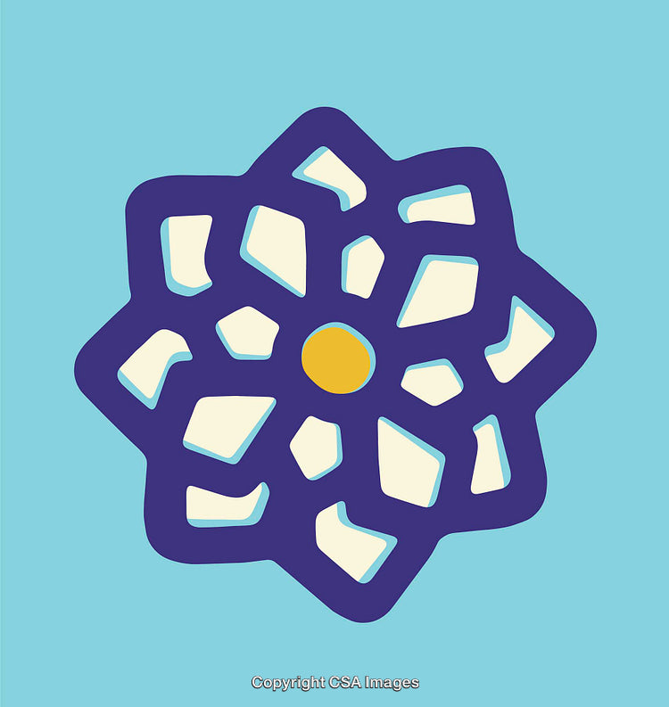Abstract Blue and White Flower Motif on Light Blue Background