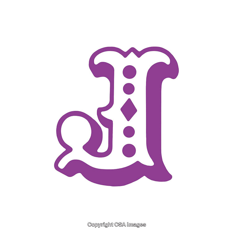 Purple Decorative Letter J with Abstract Art Elements on White