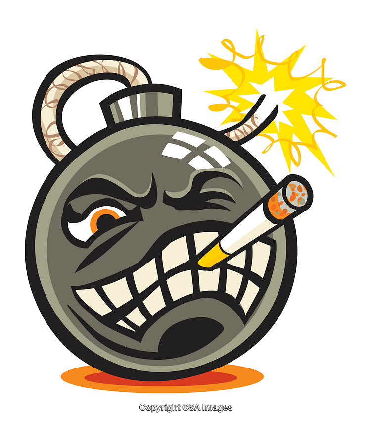 Cartoon Explosive Bomb Character with Cigarette Emphasizing Mischief