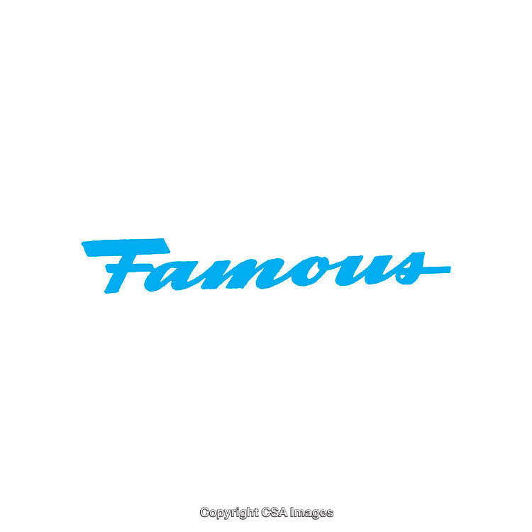 Stylized Word 'Famous' in Modern Blue Font on White Background