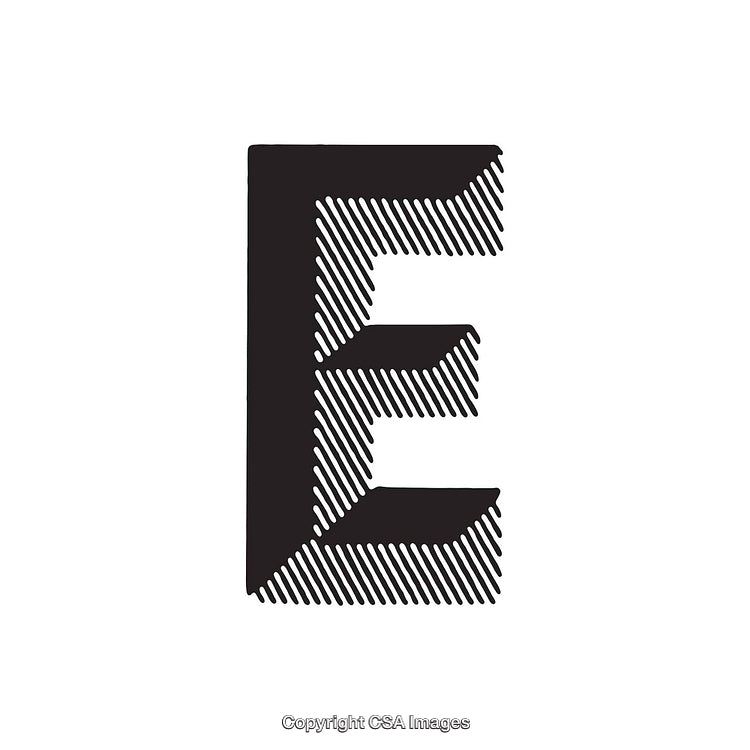 Stylized Black Letter E With Shaded Design on White Background