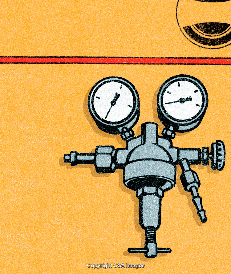 Illustration of a Pressure Gauge Setup with Industrial Design Elements