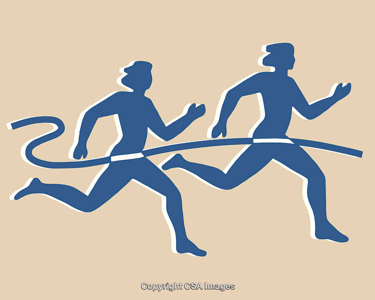 Abstract Illustration of Two Runners Crossing the Finish Line