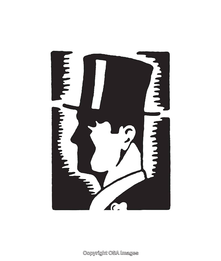 Elegant Black and White Line Art Portrait of a Formal Gentleman