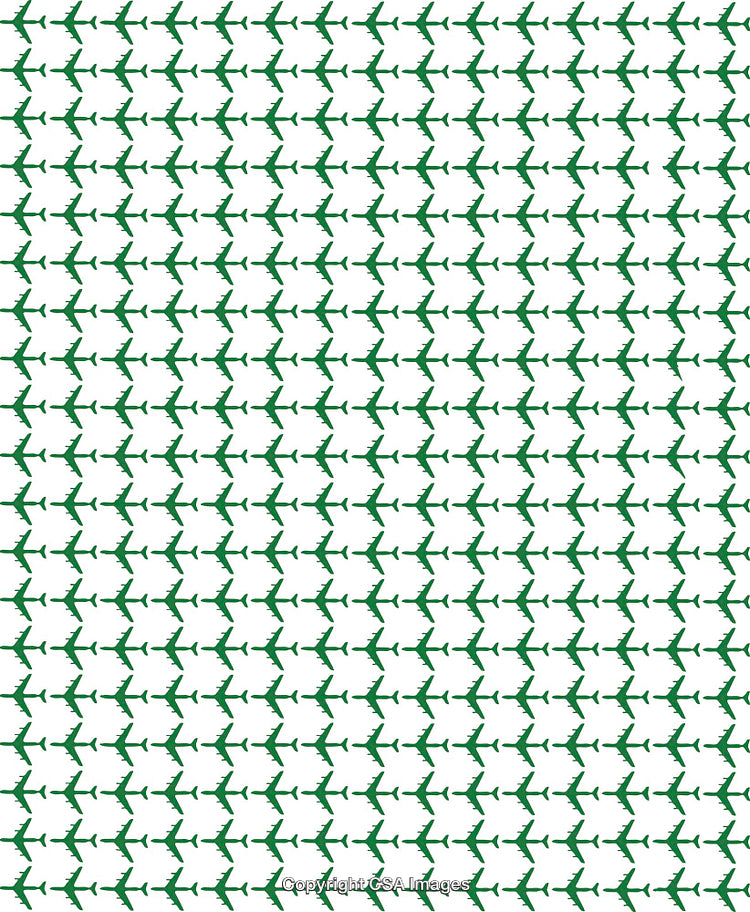 Pattern of Green Airplane Silhouettes on White Background